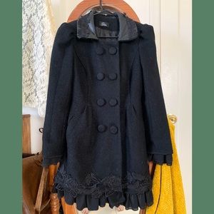 Black Double Breasted Evening Jacket with Ruffles